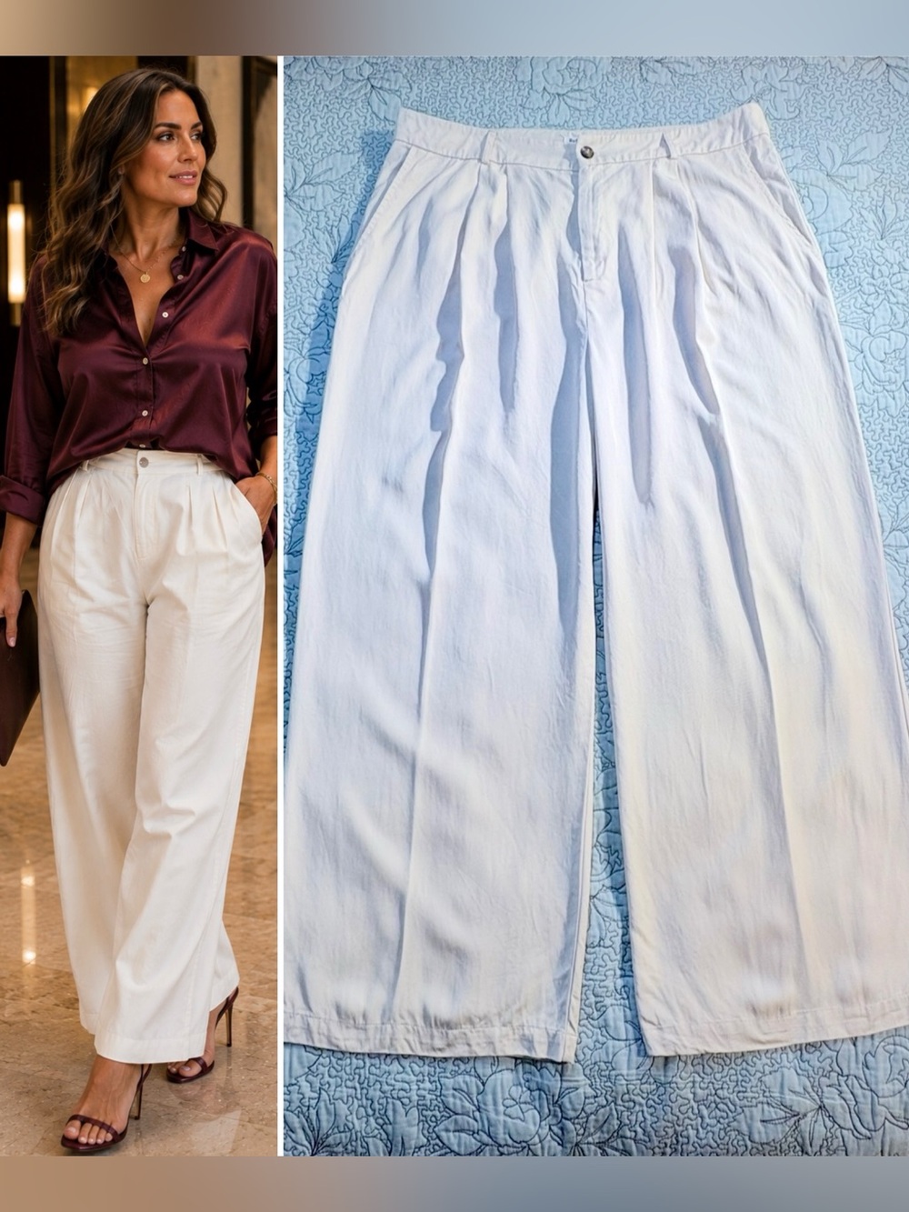 💥Reformation Mason Pleated Pants Ivory Tencel High Rise Wide Leg Sz 18🧡